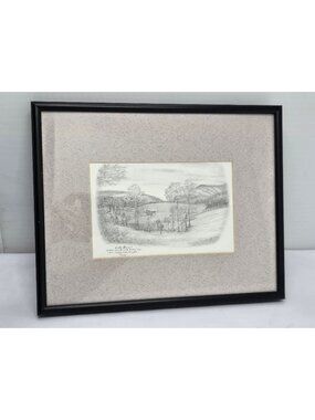 Betty Brown Distant View Smith Mt Lake Dam Pencil Signed 11/1000 Framed 8x10